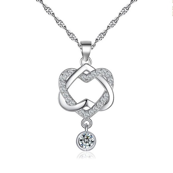 Jewelry - 3/$20 New Silver Rhinestone Heart Pendant Necklace